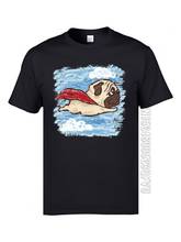 Camiseta fly pug terrier, camiseta de algodão para jovens com gola redonda, roupa de verão de boa qualidade, moletom 2024 - compre barato