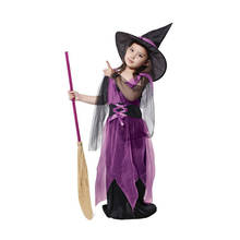 Fantasia púrpura de bruxa para crianças, fantasia sem vassoura para meninas, carnaval, halloween 2024 - compre barato