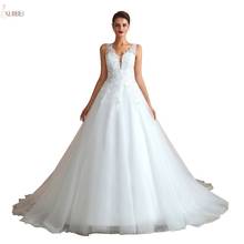 White Ivory Tulle Wedding Dress 2019 A line Sequined Bridal Dresses V Neck Sleeveless Wedding Gowns Beach robe de mariee 2024 - buy cheap