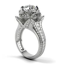 Anillo de boda de lujo para mujer, sortija de boda de zirconia redonda con abalorio de piedra de cristal blanco, anillo de compromiso de flores de Color plateado 2024 - compra barato