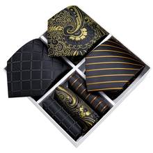 Caja de regalo para hombres, corbata de Cachemira a rayas de oro negro a la moda, corbata Formal de boda de negocios, gemelos, regalo para hombres, DiBanGu, 3 paquetes 2024 - compra barato
