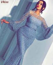 Sexy Blue Long Sleeves Mermaid Evening Dresses 2020 New Formal Party Night Robe De Soiree Elegant Women Vestidos Long Prom Dress 2024 - buy cheap