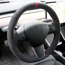 Preto alcantara grip capa de volante para tesla model 3 mão-costurado alta qualidade acessórios do carro peças de automóvel 2024 - compre barato