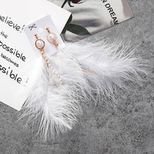 Lifefontier Elegant White Pink Feather Drop Earrings For Women Crystal Pearl Long Tassel Dangle Earrings Korean Fashion Jewelry 2024 - buy cheap