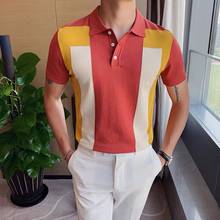 Best selling high-quality fashion men's short-sleeved polo shirt personalized fashion slim lapel half sleeve knit top polo botto 2024 - buy cheap