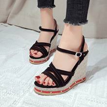 2021 spring and summer Mid Heel slope heel sandals women's muffin thick soled waterproof platform raised Roman fish mouth shoe s 2024 - buy cheap