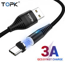 Магнитный кабель Micro USB Type C TOPK для iPhone, кабель для освещения, 1 м, 3 А, провод для быстрой зарядки, Магнитный зарядный кабель Type-C для телефона 2024 - купить недорого