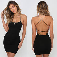 Vestido curto de verão, cor sólida, bandagem, costas abertas, pulôver, sexy, vestido feminino, estilo de rua, vestidos preto e branco 2024 - compre barato