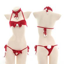 Lolita Sexy Valentine's Day Bikini Underwear Intimates Set Lolita Cosplay Private Lace up Bowknot Red Bra & Panties Lingerie Set 2024 - buy cheap