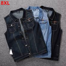 Men's denim vest men's spring blue outdoor multi-pocket vest sleeveless 8XL 7XL 6XL 5XL large size denim vest handsome tide 2024 - buy cheap