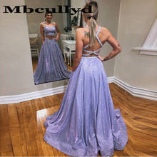 Mbcullyd Two Pieces Long Prom Dresses 2020 Glitter Sequined Evening Dress For Women Beading Cross Backless Vestido De Festa 2024 - buy cheap