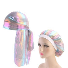 Fashion Men's Sparkly Silk Durag Bandana Headwear Colorful Wide Doo Rag Bonnet Polyester Cap Comfortable Sleeping Hat 2024 - buy cheap