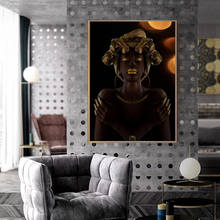 Arte africana preta dourada feminina pintura em tela pôsteres de parede impressões imagens para parede para sala de estar decoração de parede de casa quadros 2024 - compre barato