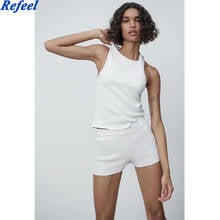 2021 Summer New Slim Sleeveless Elastic Fake Two-piece Tank Tops Solid Color Screw Thread Stretch Top 2024 - buy cheap