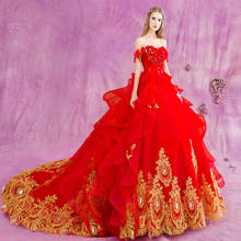 Vestidos de novia rojos De talla grande con apliques dorados, vestido de novia con hombros descubiertos, bata De novia del Caribe, 2021 2024 - compra barato