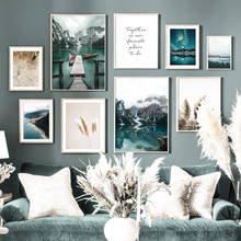 Pintura en lienzo de paisaje de viaje escandinavo, barco de montaña, hierba, decoración de habitación, póster nórdico impreso, imagen artística de pared, sala de estar moderna 2024 - compra barato