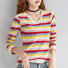 2020 New Spring Autumn Women Long Sleeve T-shirt Good Quality Colorful Stripe Cotton T-shirt M-3XL Casual Base T-shirt 2024 - buy cheap