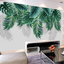 Papel de parede foto personalizada 3d, modernas folhas verdes, plano de fundo de tv, pintura de parede para sala de estar, quarto, decoração, murais de não tecido 2024 - compre barato