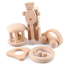 Infant Newborn Wooden Beech Baby Rattles Teething Ring For 0-36 Months Educational Hand Bell Shaker Toy Animal Shape Musical Toy 2024 - buy cheap