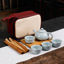 Juego de té de cerámica portátil, juego de té chino de Kung Fu, tetera de viaje con bolsa, tazas de té de Ceremonia de té Gaiwan 2024 - compra barato