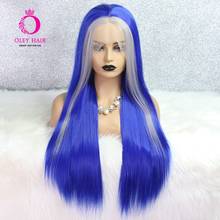 Oley-peluca sintética resistente al calor para mujeres negras, pelo largo y liso con malla frontal, color gris, para Cosplay 2024 - compra barato