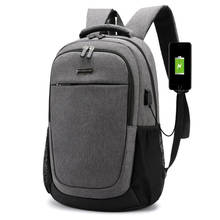 Mochila masculina com carregamento usb, mochila impermeável de nylon para laptop, cor sólida, zíper de grande capacidade, mochila escolar, preta 2024 - compre barato