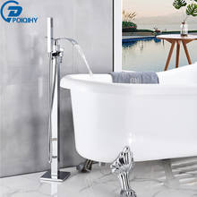 POIQIHY Chrome Brass Floor Mount Bathroom Waterfall Tub Faucet Tub Filler Bath Mixer Tap Handheld Shower Bath Shower Set 2024 - buy cheap