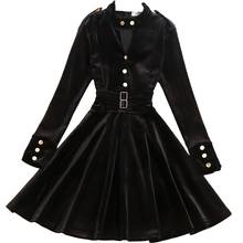 Vestido de veludo vintage feminino com decote em v outono inverno preto elegante manga comprida vestido de princesa 2024 - compre barato