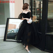 Sexy Black V-neck Evening Dress Prom Party Robe De Soiree Longue Formal Dress Simple Robe De Soiree Tulle Lace-up 2024 - buy cheap