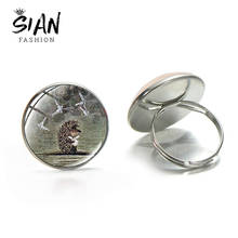 SIAN Hedgehog In The Fog Cartoon Photo Art Photo Ring Resizable Handmade Round Glass Dome Alloy Animel Finger Rings For Friends 2024 - buy cheap