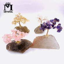 Piedra de cuarzo de cristal citrino Natural, piedras preciosas de árbol, base rutilada de cuarzo, decoración del hogar, adornos Fengshui 2024 - compra barato