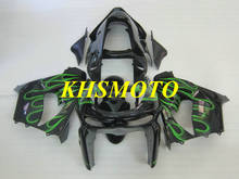 Kit carenagem da motocicleta para kawasaki ninja zx9r 1998 1999 zx9r 98 99 zx 9r chamas verdes carenagens pretas conjunto + presentes kg05 2024 - compre barato