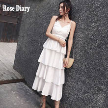 RoseDiary Vintage Summer Ruffles Layered Designer Long Strap Dress Dot V neck Streetwear Club Night Dresses Sun Dress Robes Chic 2024 - купить недорого