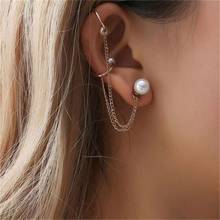 1Pair Fashion Alloy Faux Pearl Double Chain Earring Clip Long Tassel Ear Cuff Clip Women Jewelry 2024 - buy cheap