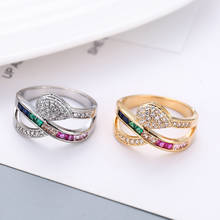 Anel de casamento feminino multicolorido, anel com pingente dourado e prateado fr51 2024 - compre barato
