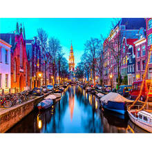 Камни в форме ромба дрель алмазов картина Амстердам уличный мост DIY 5D Алмазная мозаика, алмазная Вышивка крестом наборы 2024 - купить недорого