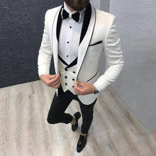 Custom Made White Jacket With Black Pants Men Suit 2/3 Pieces Classic Groom Tuxedos Blazer Mens Bridegroom Suit Business Suit 2024 - buy cheap