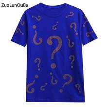 Футболка ZuoLunOuBa женская с геометрическим принтом, уличная одежда в стиле Харадзюку, свободный трендовый синий топ с надписью «Вопросы», на лето 2024 - купить недорого