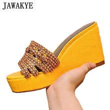 Fashion Brand Crystal Wedge Slides Women Blingbling Open Toe Flat Platform Party Sandals Height Increase Formal Summer Slippers 2024 - buy cheap