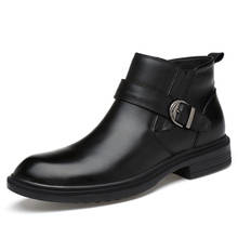 Estilo británico para hombre, talla grande, botas de tobillo de lujo a la moda, zapatos de cuero negro de vaca, zapatos de fiesta de boda para caballero, botas de chelsea 2024 - compra barato