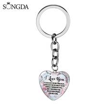 Beautiful Memories To My Daughter Keychain Family Love Letter Quote Transparent Glass Cabochon Heart Key Chain Bag Charm 2024 - buy cheap