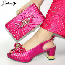 Conjunto de zapatos y bolso para mujer, calzado elegante de tacón alto y Bolsa, con diamantes de imitación italianos, color fucsia, para vestido de boda, superventas 2024 - compra barato