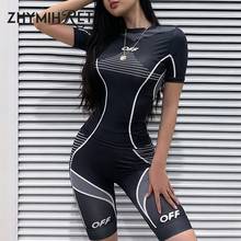 ZHYMIHRET OFF Letter Printed T-shirt Shorts Two Piece Set Women Casual Jogging Tracksuit 2022 Summer 2 Piece Set Dresy Damskie 2024 - buy cheap