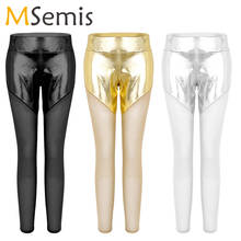 Women Shiny Metallic Leggings Pants High Waist Mesh Splice Workout Leggings Dance Sport Pants Tights Gym Fitness Pants Trousers 2024 - buy cheap