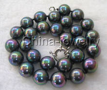 fast Gorgeous! 17" 14mm perfect round black south sea shell pearl necklace A 2024 - buy cheap