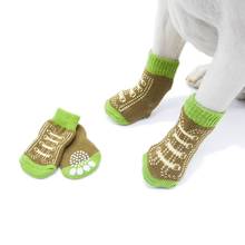4pcs/Set Cute Puppy Dog Knit Fake Shoelace Socks Small Dogs Cotton Anti-Slip Cat Shoes Autumn Winter Indoor Wear Paw Protector # 2024 - buy cheap