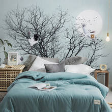 Пользовательские обои 3D Дерево силуэт Луна фото настенные фрески Гостиная ТВ диван спальня домашний Декор водонепроницаемый холст 3D наклейки 2024 - купить недорого