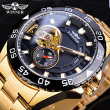 Winner 2020 Design Golden Half Skeleton Relogio Steel Mens Business Mechanical Watch Luxury Top Brand Automatic Male Hour Clock 2024 - buy cheap