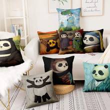 Retro Panda Painting Art Printed Pillowcase Almofadas Cushion Decorative Home Pillow Decoration Sofa Throw Pillows 17*17inch 2024 - buy cheap