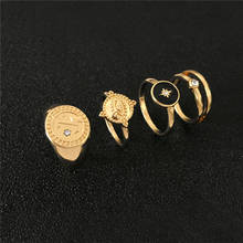 Conjunto de anillos bohemios de Color dorado para mujer, anillo de imitación único, abalorio de dedo Midi, regalo de aniversario, 4 Uds. 2024 - compra barato